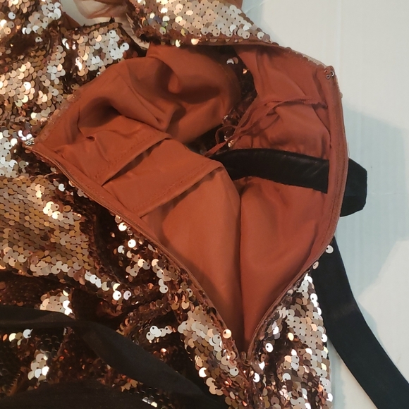 ♻️ New Free People Rose Gold Tribeca Sequins Ruffle Mini Dress Size 6 - Picture 12 of 13